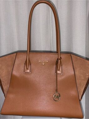 Michael Kors Avril Extra Large Leather and Suede Tote Bag with Logo Charm